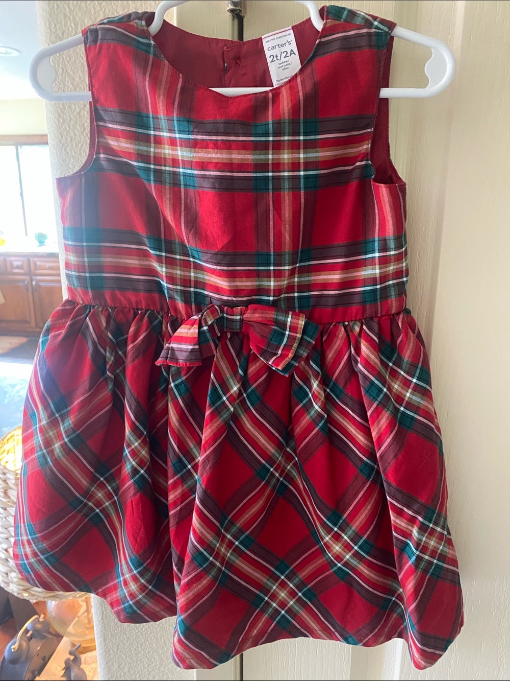 Carter's Red Plaid Sleeveless Holiday Dress with Waist Bow